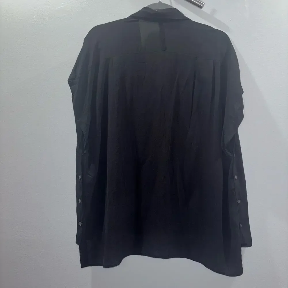 Derek Lam 10 Crosby Black Silk Blend Button Front and Side Shirt – Size 4 - Picture 4 of 11